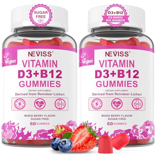 NEVISS Vegan Vitamin D3 5000IU + Vitamin B12 Gummies for Women Men 120Ct