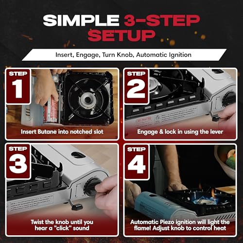 image for Chef Master 15,000 BTU Butane Portable Camp Stove + 4x 8oz Butane Cani