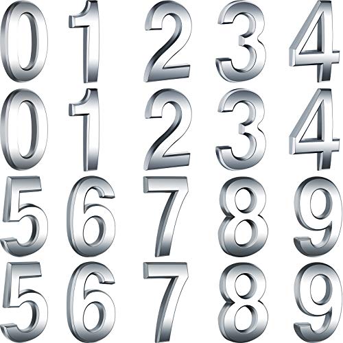 Hotop 20 Pieces House Numbers Mailbox Numbers 0-9, 3D Door Address Numbers Self Adhesive Mailbox Numbers Sticker Or House, Apartment, Office, Hotel Room, Mailbox Signs (Silver, 2.76 Inch) #TOP7