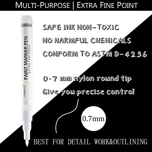 Pandafly White Paint Pens, 8 Pack 0.7Mm Acrylic Permanent Marker 6 White With 2 Black Paint Pens For Wood Rock Plastic Leather Glass Stone Metal Canvas Ceramic, Extra Fine Point Opaque Ink #TOP2