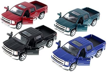 KiNSMART 2014 Chevrolet Silverado LTZ Crew Cab 4x4 1:46 Scale 5" Die Cast Metal Model Pick-up Truck Toy (4Set)