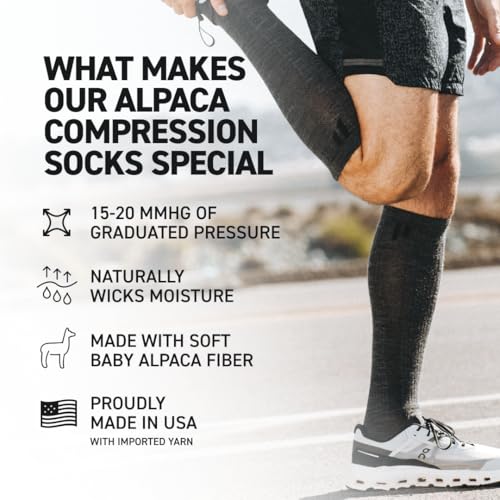 HOLLOW Alpaca Compression Socks for Men and Women, Moisture Wicking Alpaca Wool Socks for Hiking, Running, Temperature Regulating (Size 8-10 Regular, Grey)