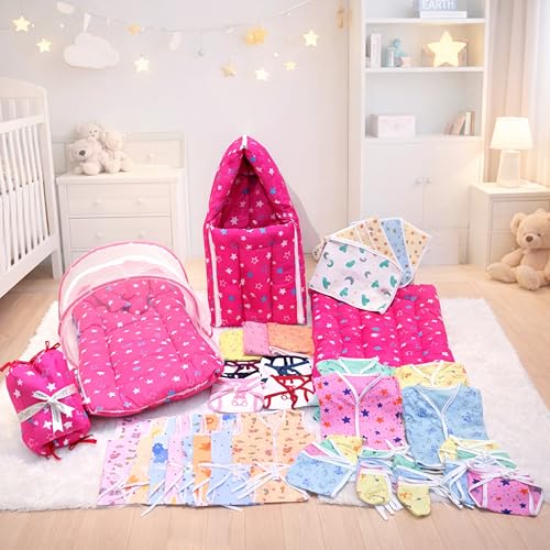 Image of Infantbond 56 in 1 New Born Baby Complete Daily Items Combo(0-6 Months)(Star) (Pink for Baby Girl), Pack of 1