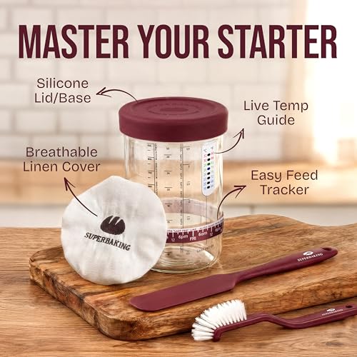 Image of Superbaking Sourdough Starter Kit, 9 inch Splinter-Free Banneton Bread Proofing Basket Set with Non-Stick Silicone Dough Sling & Glass Starter Jar Kit, Sourdough Bread Baking Supplies, Sourdough Tools