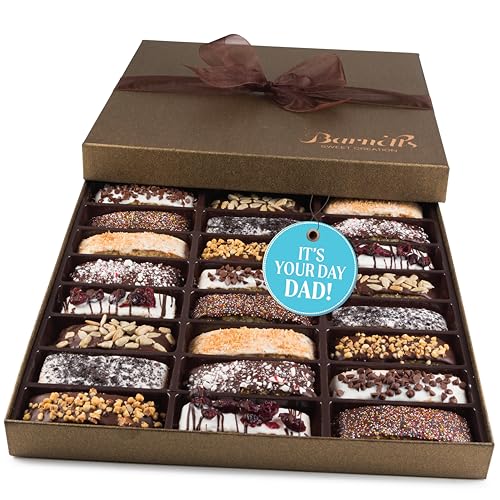 Barnetts Fathers Day Chocolate 24 Biscotti Gift Baskets, Gourmet Cookie Gifts Box for Him and Her Food Baskets Delivery, Candy Basket Ideas for Men, Dad, Father, Grandfather, Husband, Brother, Son, Grandson