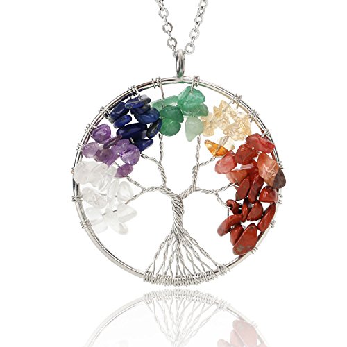 BOUTIQUELOVIN Chakra Crystal Tree of Life Necklace 30