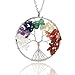 BOUTIQUELOVIN Chakra Crystal Tree of Life Necklace 30" Chain. Wire Wrapped Reiki Balancing Gemstone Jewelry Gift