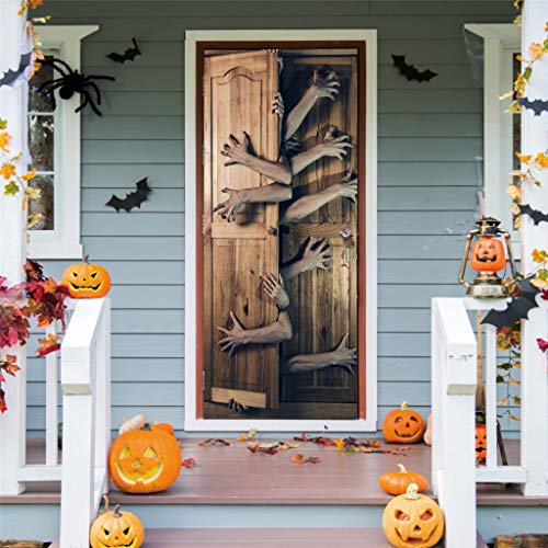 Halloween 3D Door Stickers Horror Zombie Vampire Horror Door Murals Wallpaper Halloween Door Decoration For House Party Room Bar Gathering Props 38X85 Inch #TOP2
