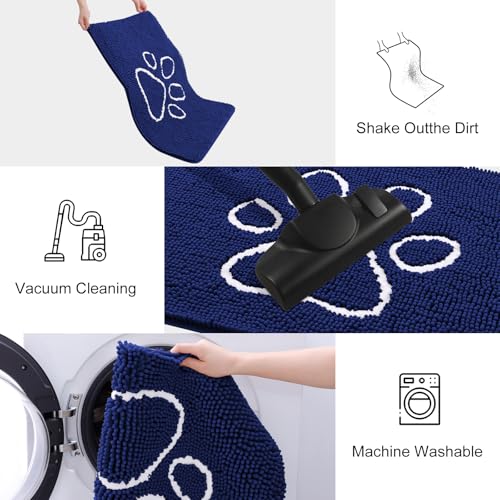 Image of Smiry Dog Door Mat for Muddy Paws, Absorbent Dirt Trapper Non Slip Quick Dry Washable Chenille Mat for Mud Dogs, Entry Rug for Indoor and Outdoor (71x46 Inches,Navy Blue and White)