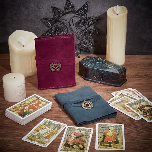 CREATCABIN 2Pcs Velvet Tarot Card Bags Set Tarot Storage Holder Bag Case Tarot Spread Cloth Wrap Pouches Card Holders with Star Pendants for Tarot Cards Oracle Deck Playing Cards Marine Blue Indigo - Image 4