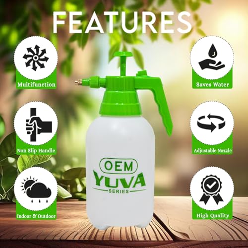 Image of OEM YUVA Series 1.5L Garden Pressure Sprayer (Green) for Plants, Cleaning, and Pesticide Use - Adjustable Nozzle, Handheld Water Sprayer
