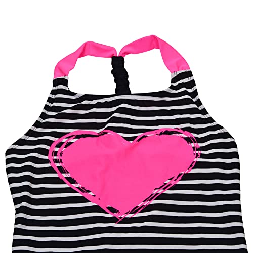 Cincili Girls One Piece Swimsuits Crossback Swimwear Beach Bathing Suit 3-14 Years (L, Heibaitiaoxinxing) #TOP2