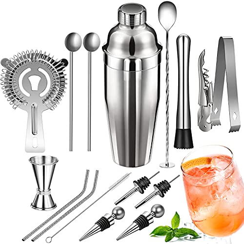Accesorios De Bar, Kitchen Shaker Cocktail Bar Set Kit de Cocteleria, RabbitStorm 16 Piezas Utensilios de Bar, Juego de Coctelera 750Ml, Conjuntos para el Bar Coctelera de Cóctel de...