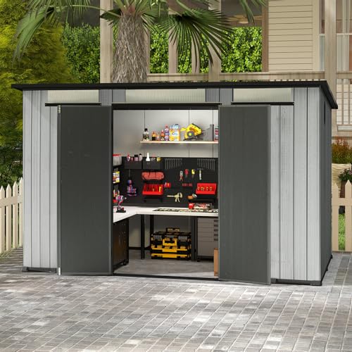 Domi 6x11FT Resin Lean-to Shed with Carpet for Garden Tools