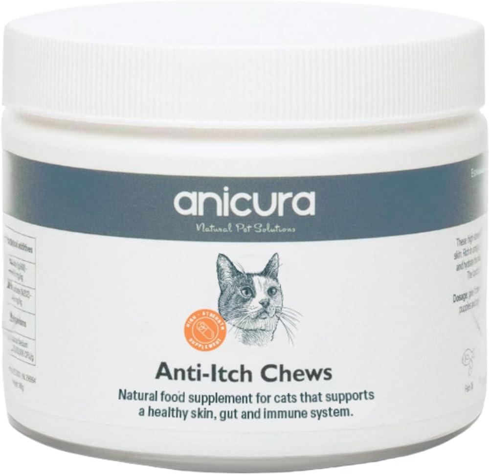 Anicura Anti-Itch Cat Chews – All-Natural Supplement for Itchy, Dry, Allergy-Prone Skin – Supports Digestion, Immunity & Skin Barrier – With Fish Oil, Colostrum, Zinc & Probiotics