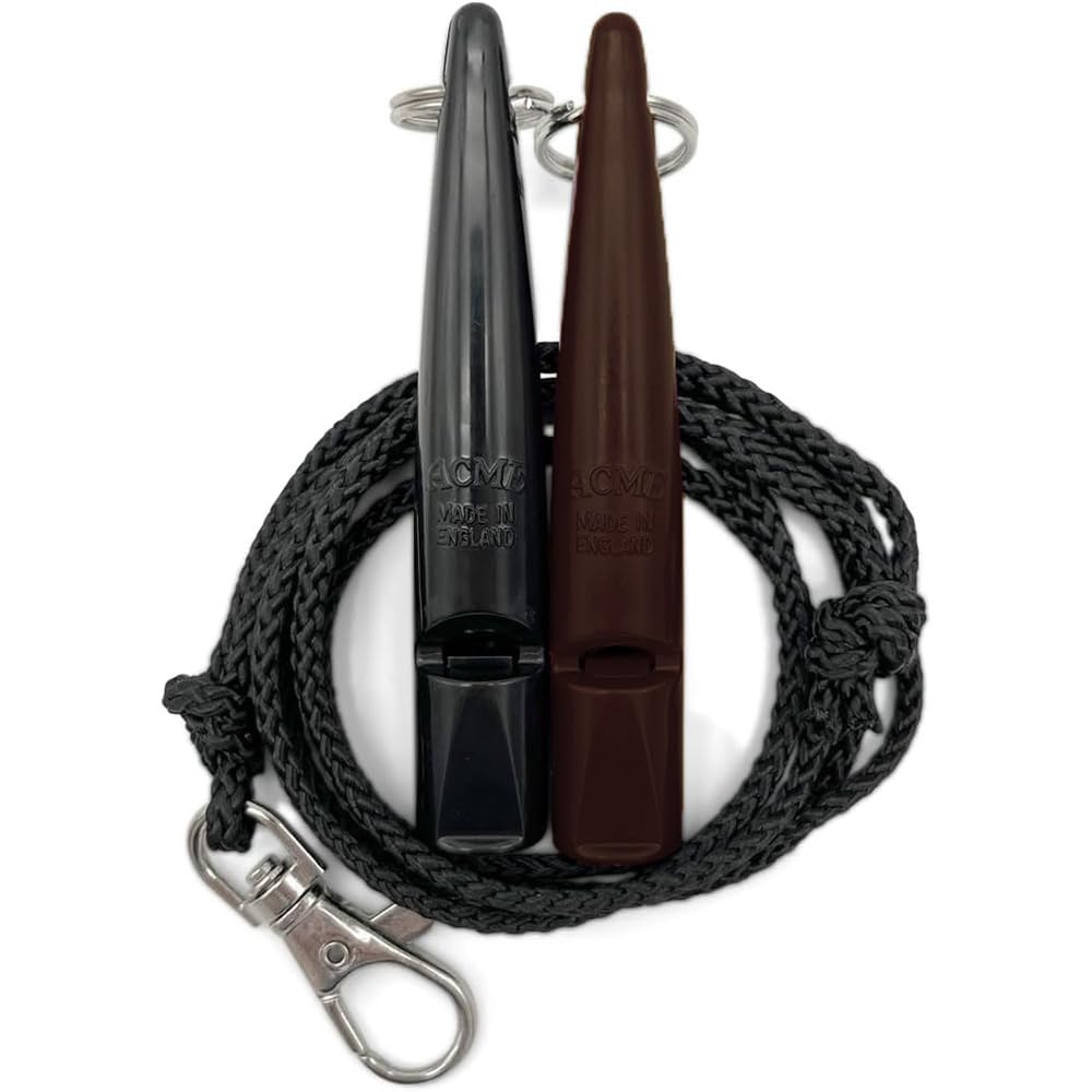 Silbato para perros Acme No. 211,5 con cinta de silbato, en paquete doble, 2 silbatos con 2 cintas, ideal para la devolución de llamada – ruidoso y de gran alcance (negro + marrón chocolate)