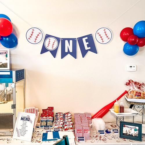 Image of Baseball One High Chair Banner - Baseball First /1st Birthday Decoration,Rookie Of The Year Banner,Sporty Birthday Decor (blue4)