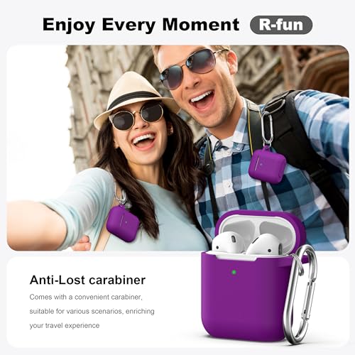 Image of AirPods Case Cover with Keychain, R-fun Full Protective Silicone AirPods Accessories Skin Cover for Women Girl with Apple AirPods Wireless Charging Case,Front LED Visible-Plum /Purple