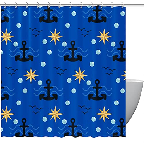 Rideau de douche bleu motif ancre nautique imperméable avec anneaux fixation baignoire - 2