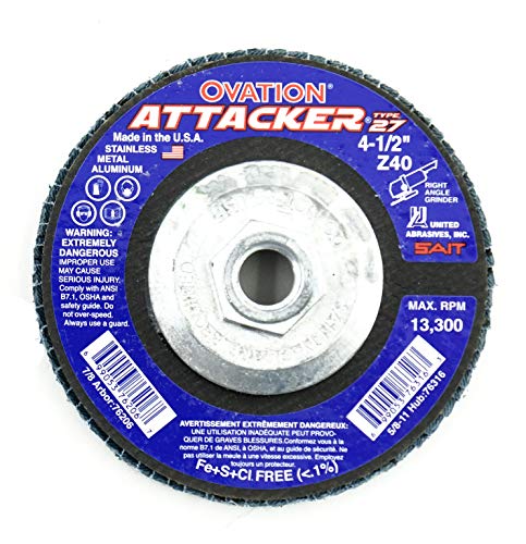 United Abrasives-SAIT 76206 Ovation Attacker Flap Disc, 4-1/2-Inch x 7/8-Inch 40 Grit, 10-Pack