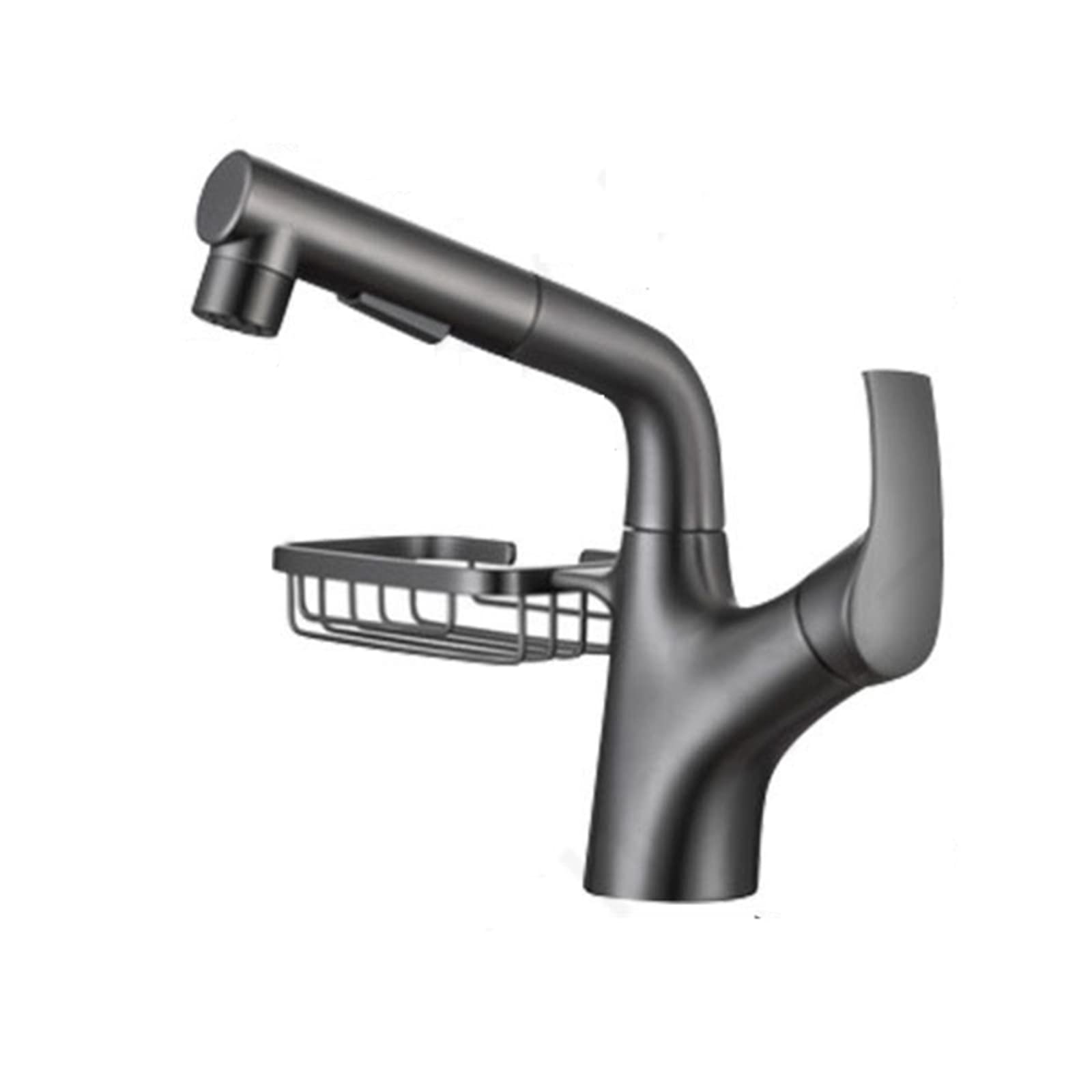 Mitigeur de lavabo noir gris avec douchette extractible pour eau chaude et froide