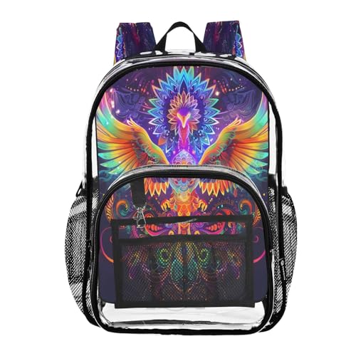 Colorful Phoenix Bird Clear Backpack Heavy Duty See Through Transparent PVC BookBag for Kids Boy Girl School Work