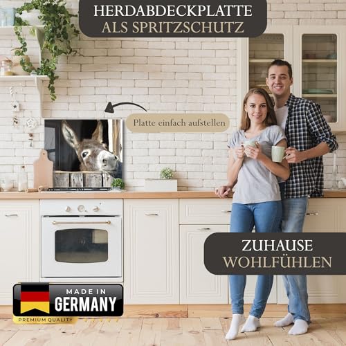 Herdabdeckplatte 60x52 cm ESG Glas | Lustiger Esel im Stall Bauernhof | Herd Abdeckung für Ceranfeld Schneidebrett Glasplatte Induktion