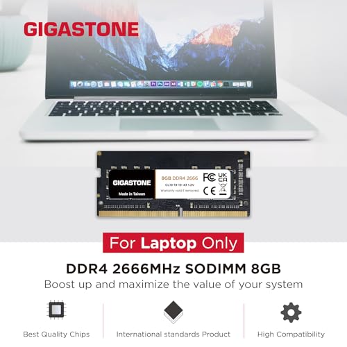 Image of 【DDR4 RAM】 Gigastone Laptop RAM 8GB DDR4 8GB DDR4-2666MHz PC4-21300 CL19 1.2V 260 Pin Unbuffered Non ECC SODIMM for Notebook Laptop Memory Module (Laptop ONLY)