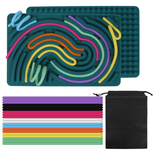 HUKUMA Sensorik Spielzeug Activity Board,Silicone Sensory Fidget Toys,Doppelseitiges Spielzeug Zur Autismus, Stress, ADHD, Anxiety Spiele Play Toy Für Kinder ab 3 Jahr, mit Reisetasche & 20 Schnüren