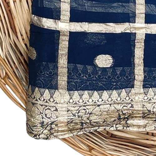 Image of Women's Pure Viscose Georgette Checks Zari Fabric Jaipuri Saree with Matching Blouse