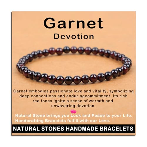 AD Beads Handmade Gemstone Stretch Elastic Bracelet Crystal Healing Reiki Natures Beauty and Spiritual Essence Unisex (4mm Garnet (Devotion))