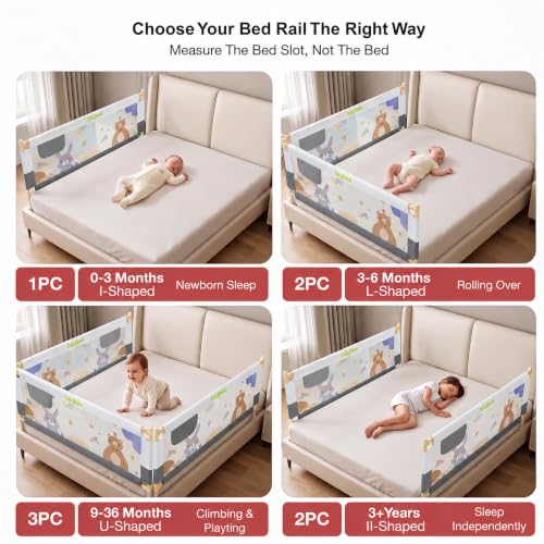 Image of BAYBEE Baby Bed Rail Guard (150x80cm) | Bed Railing for Baby Safety with 28 Height Adjustable Bedside Protector for Babies Falling | Foldable Bed Safety Guard for Kids (1 Side, Grey /White)