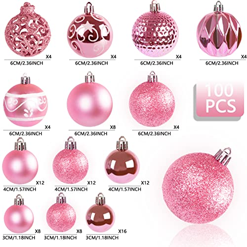 Ywlake 100Pcs Christmas Ball Ornaments for Christmas Tree Decoraion Baubles Shatterproof Balls Hanging Ornaments for Xmas Holiday Party Home Decorations (Pink) - Image 2