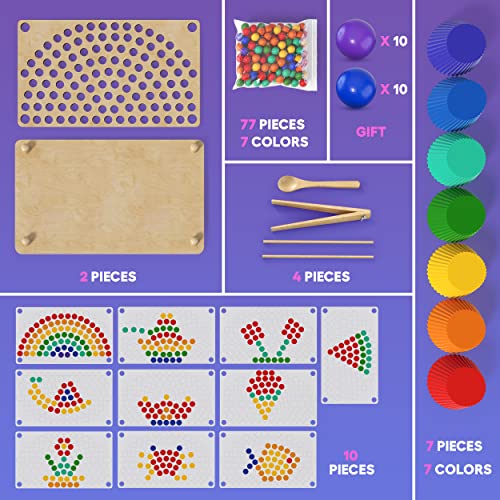 Baby Wooden Learning Montessori Toys - Wooden Peg Puzzle Board Rainbow Beads Toddlers Matching Stacking Counting Color Sorting Games For Fine Motor Math Skills Boys And Girls For 3 4 5 Years Old #TOP2
