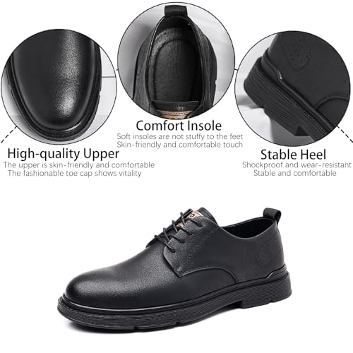 Men's Leather Platform Oxfords Casual Lace Up Comfortable Round Toe Low Heel Business Dress Shoes for Daily Work Office Wedding Derbys Shoes3