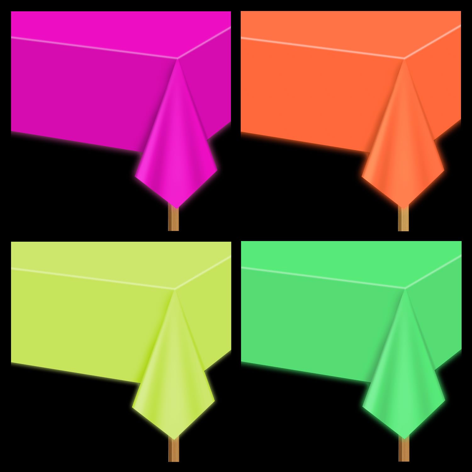 Neon Table Cloths - 4 Pcs Multi-Color 51'' x 86'' Glow in The Dark Table Cloths for Neon Party Decorations Glow Party Supplies-image-32