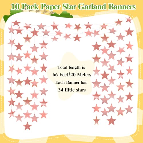Image of Star Garland, Rose Gold Star Garland Banner, 5PCS 66 Feet Double Side Star Hanging Bunting Banner Backdrop Little Star Paper Hanging Decor for Birthday Baby Shower Christmas Party Decorations