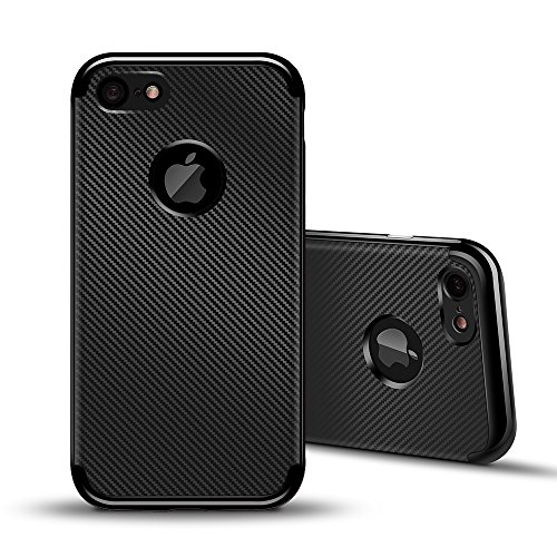 iPhone 7 Case, MINIMALISM 2 in 1 Ultra Thin and Slim TPU Shockproof Protective Case Coated Carbon Fiber Finish Surface with PC Hard Frame for Apple iPhone 7 (4.7')(2016) - Black