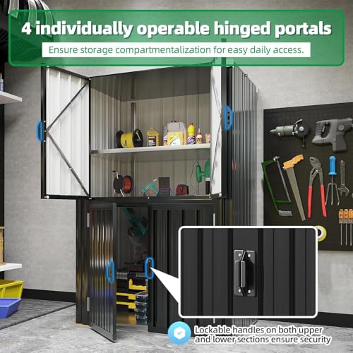 Image of AECOJOY Outdoor Storage Cabinet Waterproof, Large Tall Vertical Storage Shed Weatherproof with Shelves, Lockable Garden Sheds & Outdoor Storage Clearance in Dark Grey