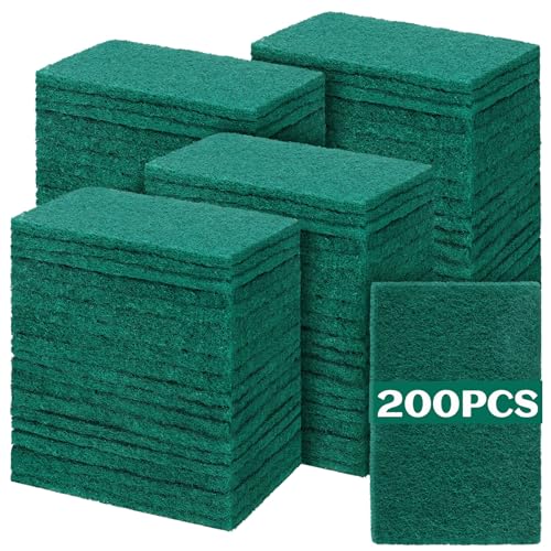 Image of Hoolerry 200 Pcs Non Scratch Scouring Pads for Kitchen Dish,Green
