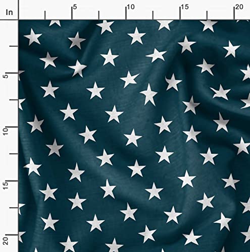 Image of Soimoi Blue Silk Fabric Stars Star Printed Craft Fabric by The Meter 44 Inch Wide