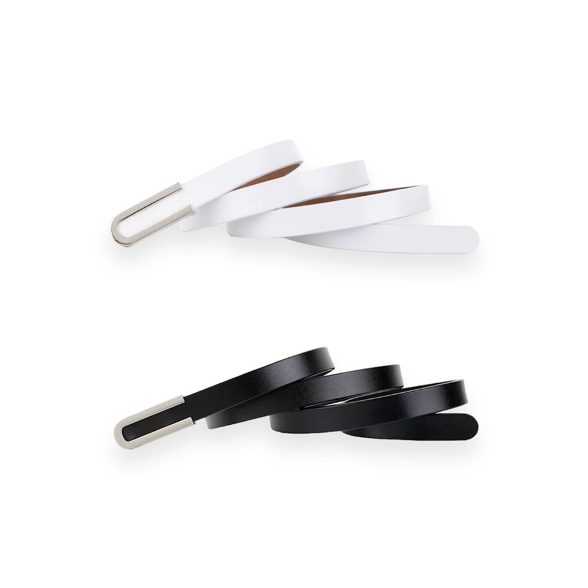 Womens Belt Fashion Skinny Slim Soft Genuine Leather Belts Waistband Thin Waist Belt Silver Chrome Alloy Buckle