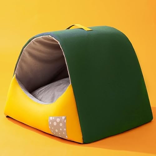 ペットベッド ドーム型 猫ハウス 暖かい 冬用 犬 ハウス ペットハウス 室内用 ふわふわ 犬小屋 屋根付き 猫 ベッド おしゃれ 寝床 ペット用品 洗える 小型犬 休憩所 クッション付き 寒さ対策 犬猫用 ペット用品 グリーン L(62*49*45cm