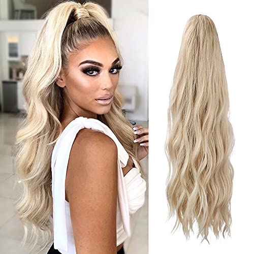 CAUGHTOO Ponytail Extension Wrap Around Ponytail Hair Extension for Women 22 Inch Long wavy Ponytail Extension Synthetic Clip in Ponytail Hairpiece for White Black Women Daily Use