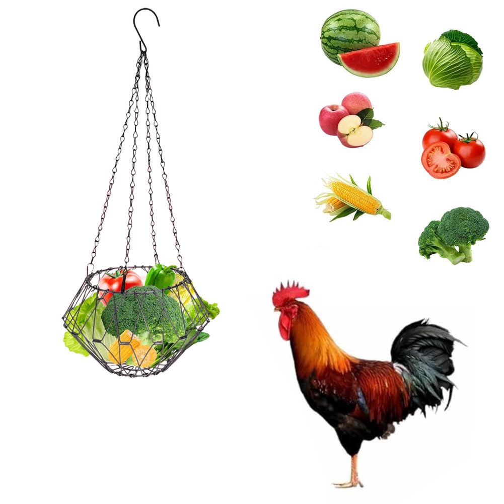 Hängendes Hühnerfutter-Zubehör, faltbarer 6,5″ großer Geflügel-Gemüse-Obst-Futterkorb mit 17inch hängender Kette, Gemüse-Leckerbissen-Ball-Langeweile-Spielzeug für Hühner/Hengst/Enten/Kaninchenstall Gewerbe, Industrie & Wissenschaft