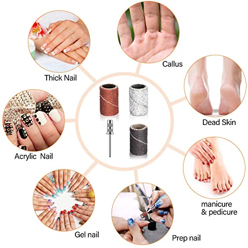 Luckaide Schleifhülsen Nagelbohrer 75PCS mit Nagelbohrer, Kasten, 80/120/180GRIT Nagelkunst-Schleifband Nagelfräser Aufsatz für Maniküre Pediküre Nagelpflege