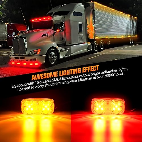 Image of Nilight Double Bullseye Marker Light 14PCS Red Amber 10LED Rectangular | Clearance Front Side Rear Indicator Lights Surface Mounted For 12V Truck Camper RV Boat Lorry Exterior Lighting