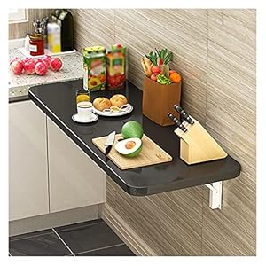 Opklapbare Eettafel, Aan De Muur Gemonteerde Pianolak-dichtheidsplaat Drop-leaf Computerbureau, Ruimtebesparende Werkbank voor Slaapkamer, Keuken, Balkon,Black,50x40cm