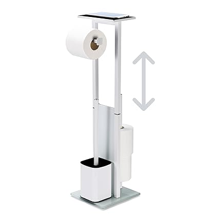 Bamodi Toilet Paper Stand with Toilet Brush and Roll Holder - Free Standing Storage for Small Bathroom Organization - Modern Design - Stand Up Toilet Paper Holder - White, 68Hx19.5Lx16W cm