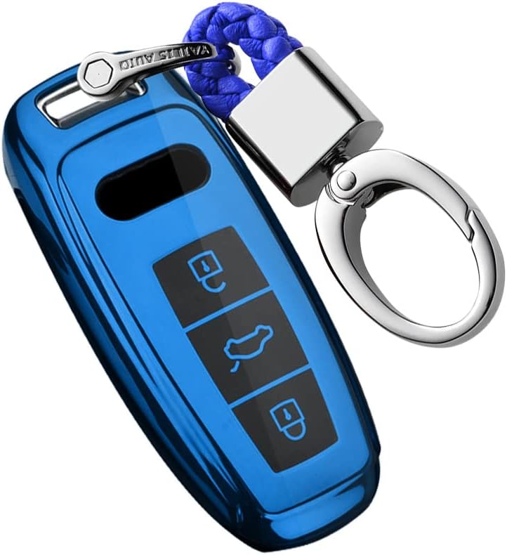 SANRILY Plating Key Fob Cover for Audi Q7 2021 2020 Q8 A8 A6 A7 Etron,RS3 A3 Sportback 2022 Accessories Keyless Smart Key Case Shell with Leather Keychain Pink